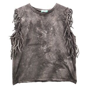 Sunshine & Rodeos Gray Tie Dye Fringe Sleeveless Shirt Western Boho Alt XL